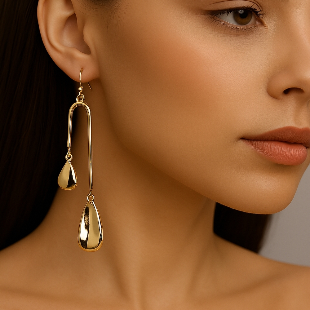 Elegant Gold Double Drop Dangle Earrings – Women’s Stylish Statement Jewelry